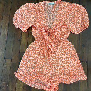 Urban Outfitters Orange Floral Romper with Front Tie Size S